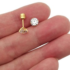 Unisex 18K Yellow Gold Filled 6mm Four-Claws Round Zircon Stud Post Earrings