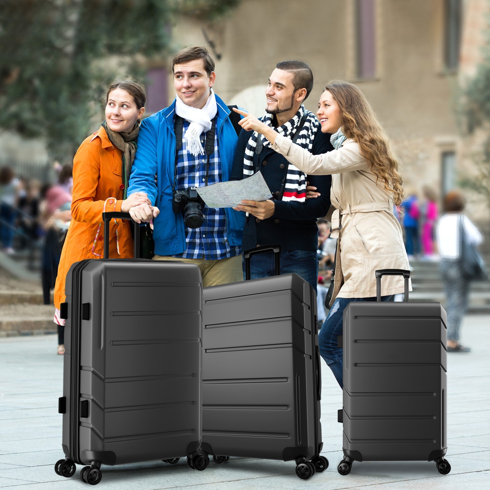 ABS+PC Luggage Set 5 Piece Expandable Suitcase 21/25/29 Inch w/ Spinner Wheels