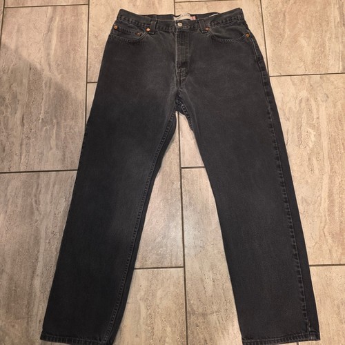 Vintage Levis 505 Jeans Mens 36x32 Black Regular Fit Straight Leg Denim Y2K