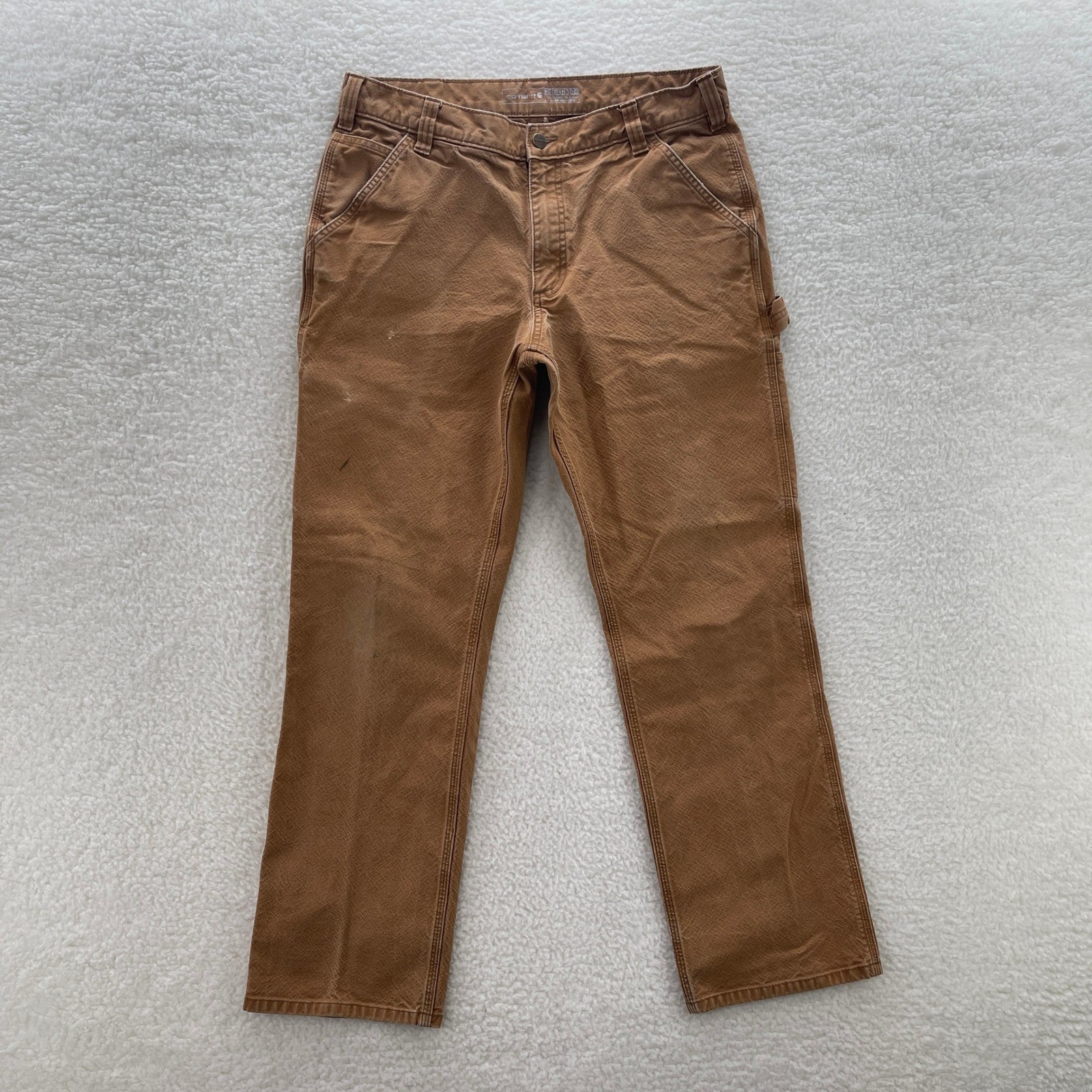 Carhartt Pants Mens 34x32 Beige Rugged Flex Relaxed Fit Canvas Stretch Workwear