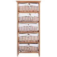 HOMCOM 5 Drawer Wicker Basket Storage Shelf Unit Wooden Frame Home Natural