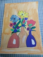 Flowers In Vase IMPRESSIONISM ORIGINAL Painting 5x7 INCH Home decor ART Outsider