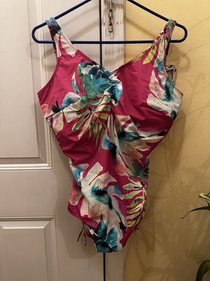 Fantasie Carabelita Pink Floral Lycra Ruched One Piece Swimsuit Wide Strap 38J
