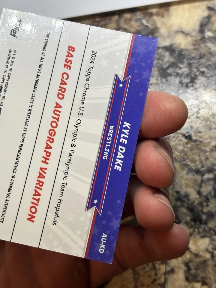 Kyle Dake 2024 Topps Chrome Olympics TRUE GOLD REFRACTOR AUTO /50 USA Wrestling - Image 4 of 4