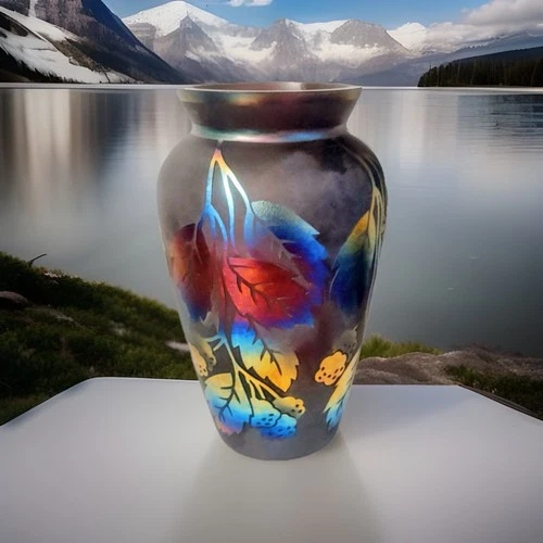 Fenton Plum Leaves Of Gold 9” Vase Martha Reynolds With Box And Card 735/950