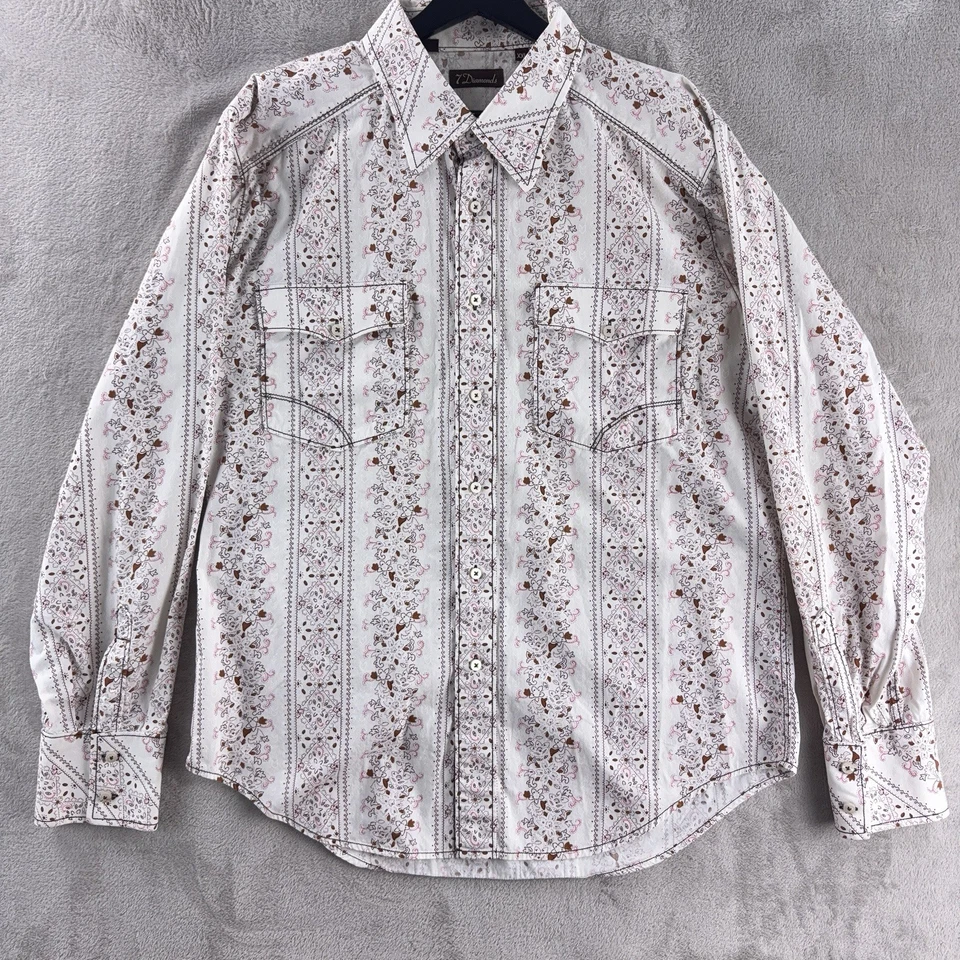 Camisa Manga Larga 7 Diamantes Para Hombre Talla XXL Blanca Paisley Western Botón Frontal Foto 2 de 4