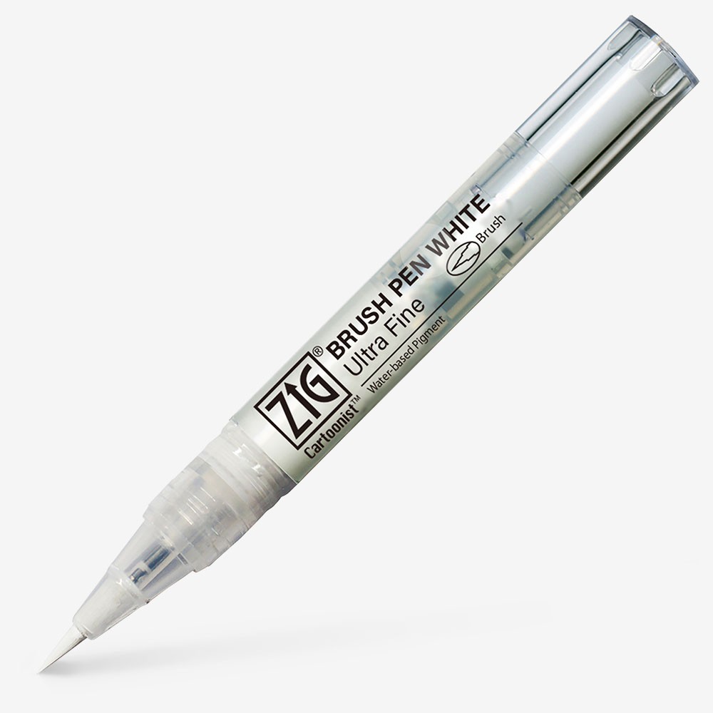 Kuretake : Zig : Cartoonist : Brush Pen : White : Ultra Fine Tip