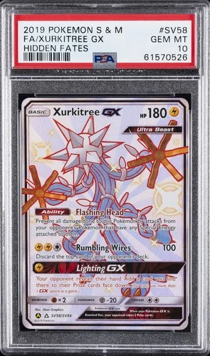 2019 POKEMON SUN & MOON HIDDEN FATES #SV58 FULL ART/XURKITREE GX PSA 10