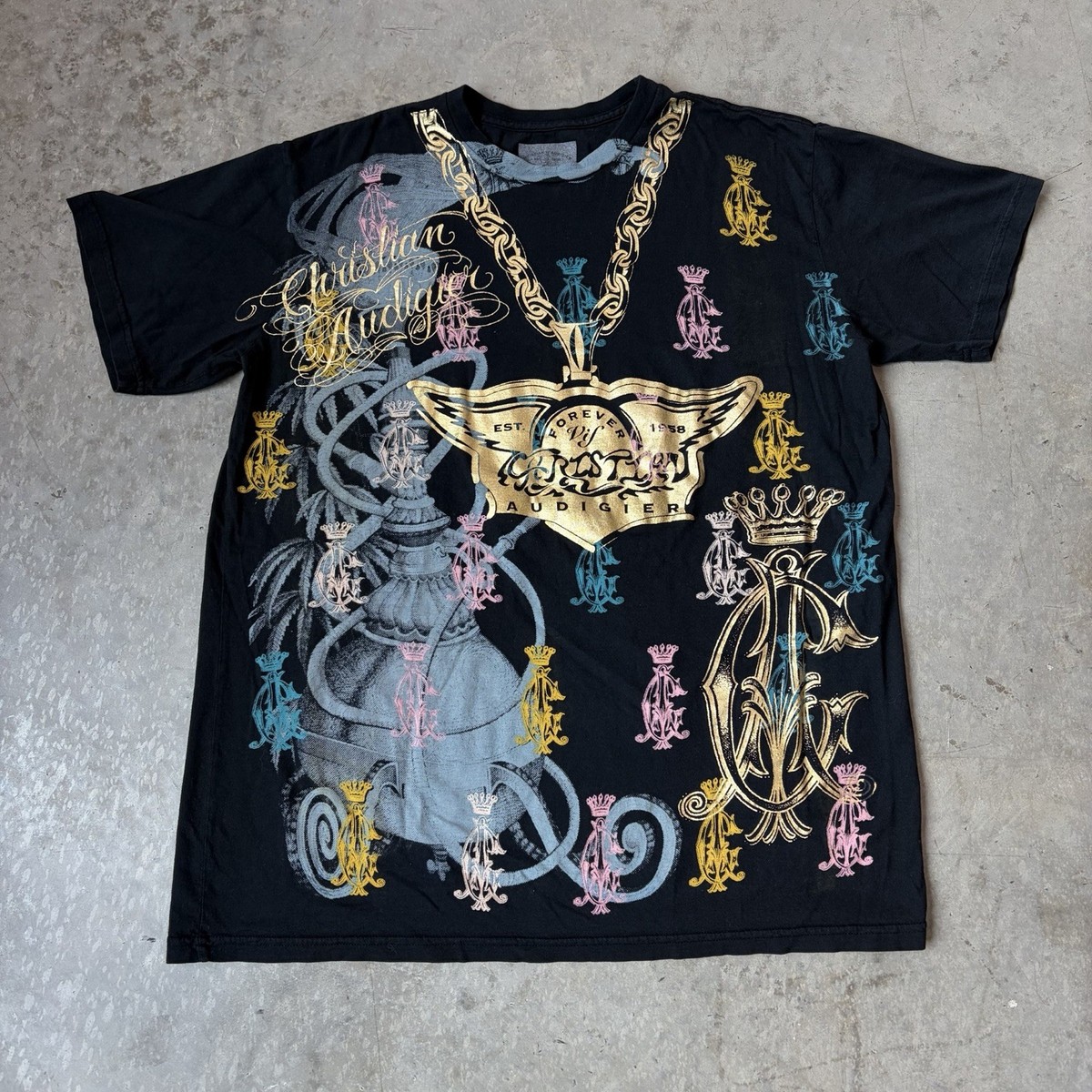 Vintage Y2K Christian Audigier All You Need Is Love T Shirt AOP