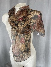 Sheer Baroque Floral Chiffon Scarf Earth Tone