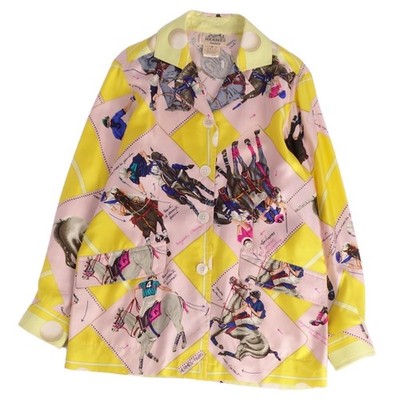 Vintage Hermes shirt blouse open collar long sleeve 100% silk top Used 38 MOLO-0