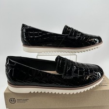 Clarks Serena Terri Loafer Shoes Womens Size 8 W Black Patent Croc Comfort