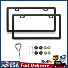 Stainless Steel Universal Black License Plate Frame Tag Cover Screw Caps 2PCS 