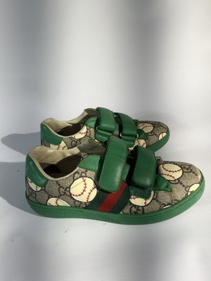 Gucci Kids Ace GG Supreme Baseball Print Sneakers Green Size US 13 / EU 31