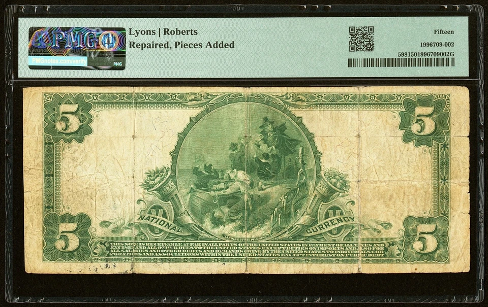 Hanover, NH - $5 1902 Plain Back The Dartmouth National Bank of #1145 PMG VF 20 - Image 2 of 2