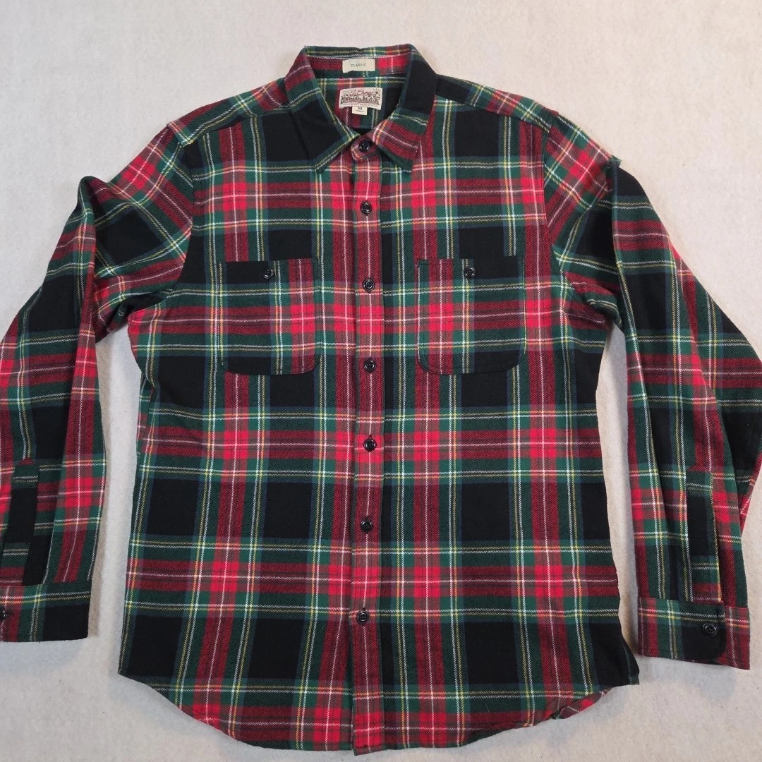 J. Crew Classic Me Size Medium Mid Weight Flannel Double Brushed Red Plaid Shirt