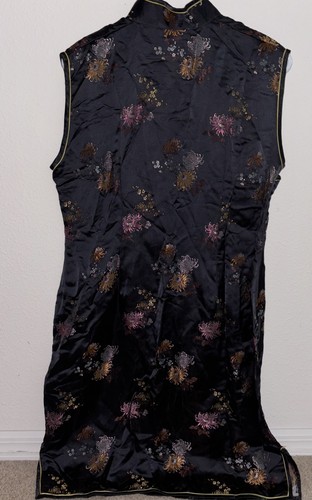 Vtg ESME Cheongsam Qipao dress black floral long asian chinese Sz 42 new - Picture 6 of 12