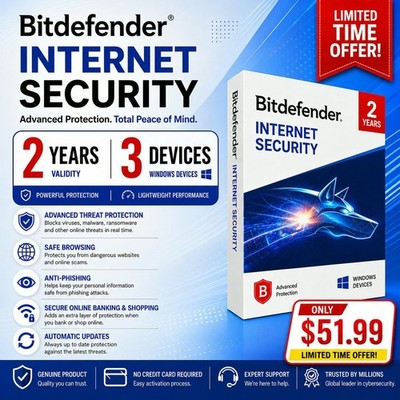 Bitdefender Internet Security / 2 Years 3 Windows Devices - Daily VPN