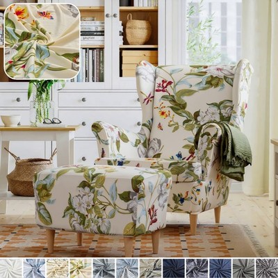 Wingback Chair Cover Ottoman Slipcover Set 3 Pieces For STRANDMON Chair Washable