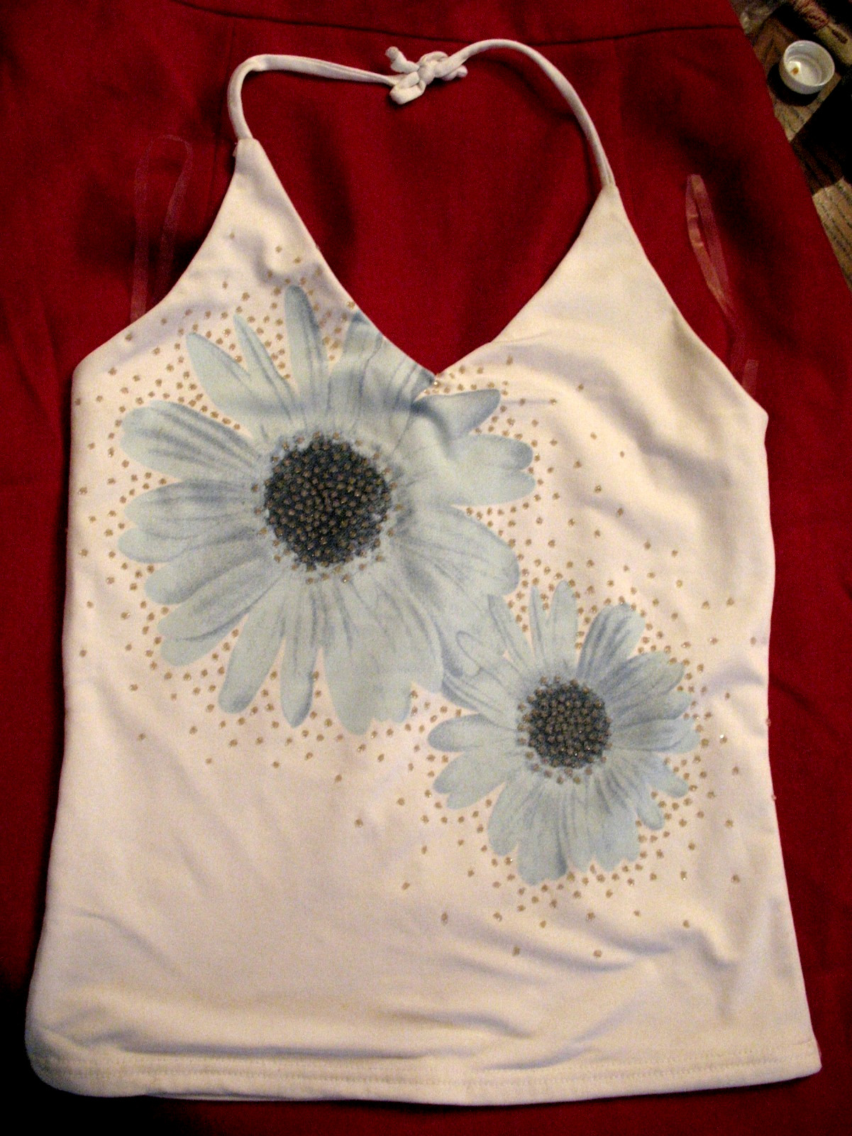 Studio Y Blue Floral Microbead Halter Top size Jr Med Y2K VTG Summer Shirt