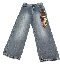 Vintage Y2K Ecko Unltd  Embroidered  Graphic Distressed Denim Jeans Boys Sz 12