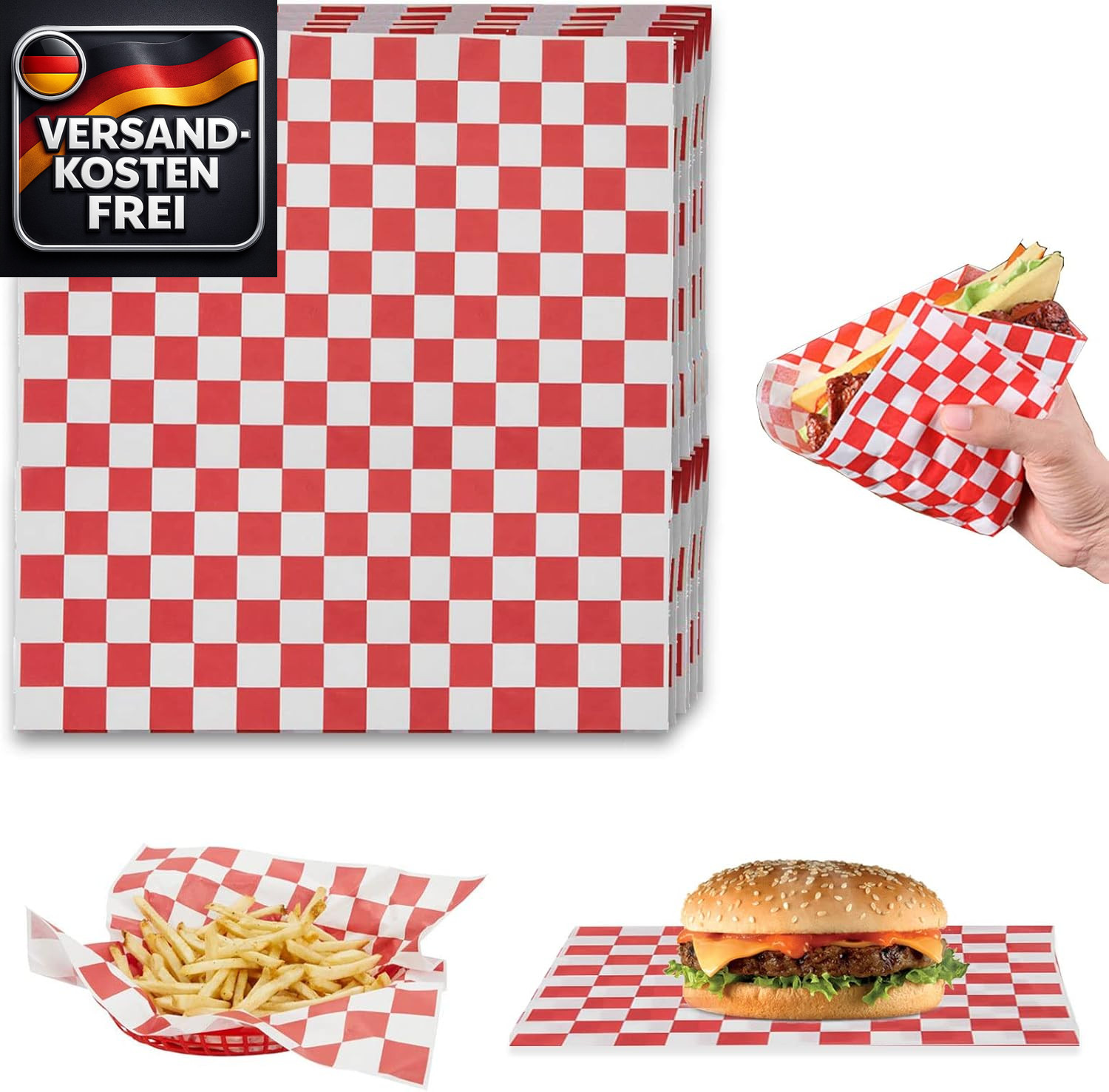 Papierblätter Pommes Burger Backpapier 100 Stück 26x28cm umweltfreundlich