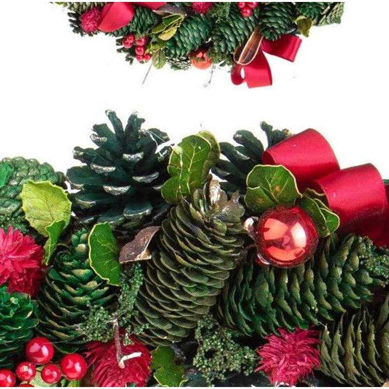Corona Natalizia Porta BRANDANI Pigne Fiocchi Rossi Bacche Ghirlanda Natale, fotografia 8 di 9