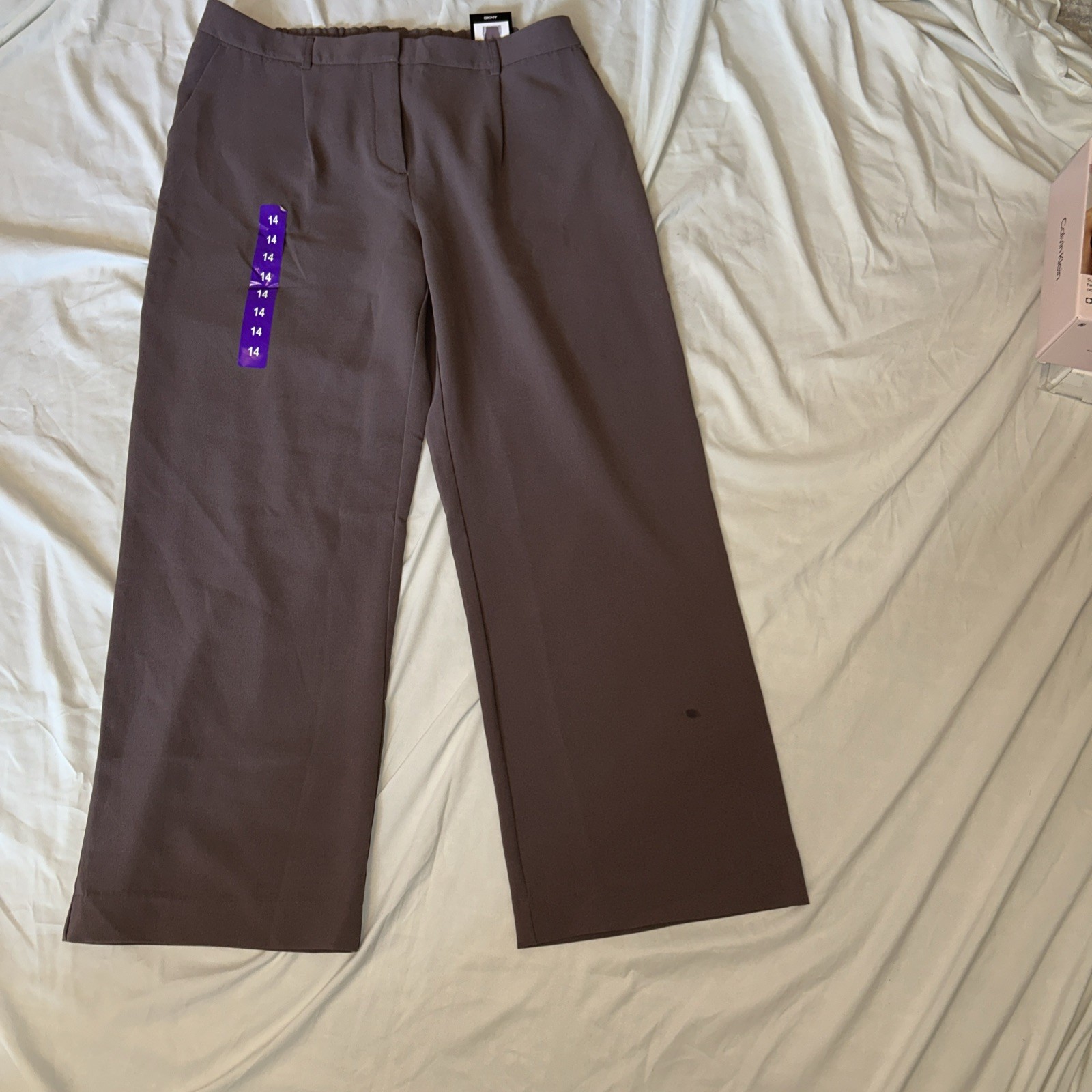DKNY Women's Stretch High Rise Wide Leg Pant, Brown, 14 NWT (A6)
