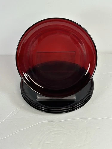 ROYAL RUBY RED BREAD DESSERT PLATES ANCHOR HOCKING PLAIN 7" VTG - 4