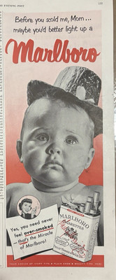 1950s Marlboro cigarettes Baby Scold Me Mom Light Up Smoke Vintage Print Ad