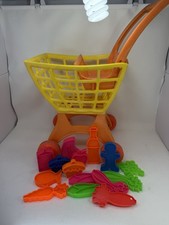 Vintage 1972 Mattel Tuff Stuff Orange Yellow Kids Toy Shopping Cart W/Play Food