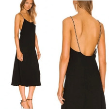 ANINE BING Chelsea Chain Strap Black Midi Dress Size Large Slip Shift Crepe