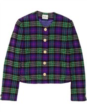 BETTY BARCLAY Womens Crop 5 Button Blazer Jacket UK 12 Medium Purple Check DT68