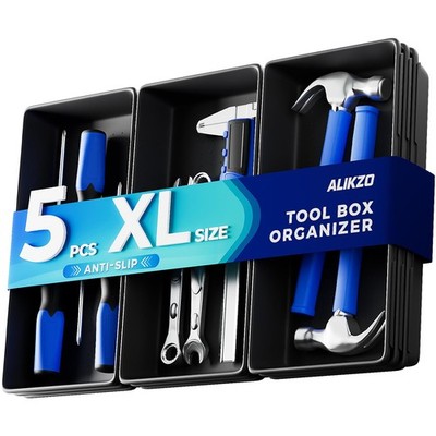 5 PCS Extra Large Toolbox Organizer Trays, Desk Drawer Organizer with EVA Non...