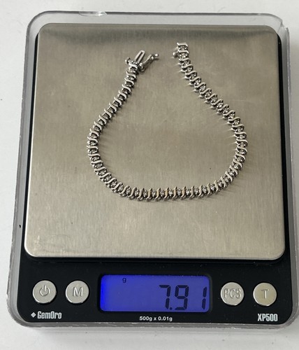Vtg. 14K Solid White GOLD White Sapphire Stone Tennis Bracelet 7.91 Grams - Picture 8 of 8