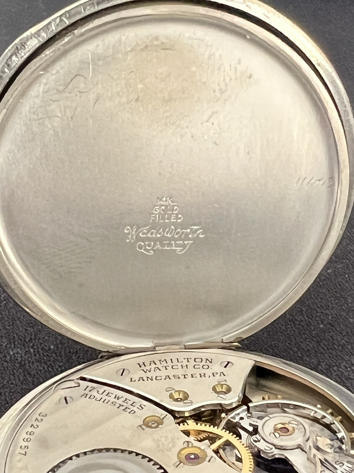 1925 Hamilton Pocket Watch 912, 17 Jewels, 14k Gold Filled, Open Face