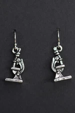 Microscope Charm Earrings 925 sterling silver hooks pewter charms Scientist Gift