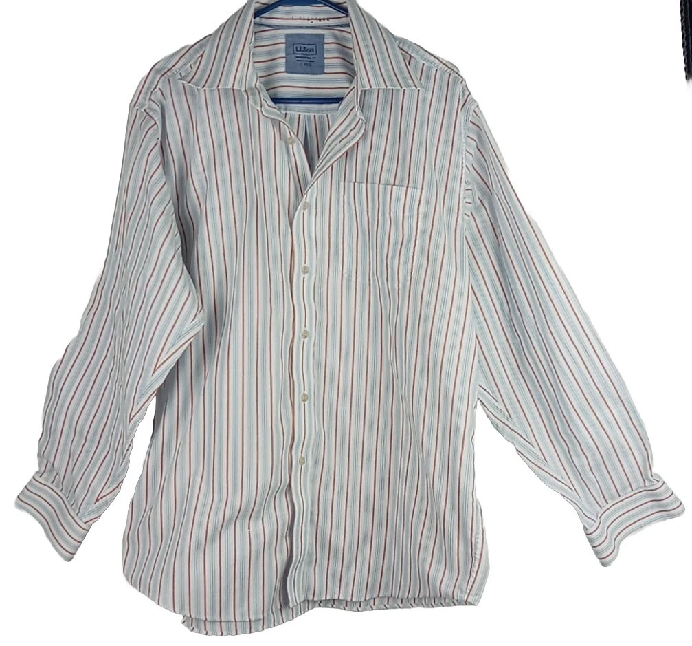 LL Bean Long Sleeve Button Down Striped Traditional Fit Shirt Men's Size L-REG