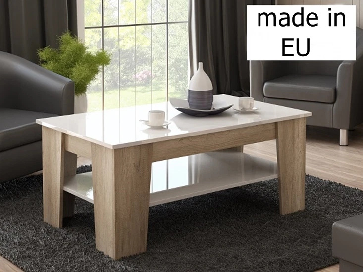 QUALITY LARGE COFFEE TABLE OAK WHITE HIGH GLOSS MODERN LIVING ROOM TABLE