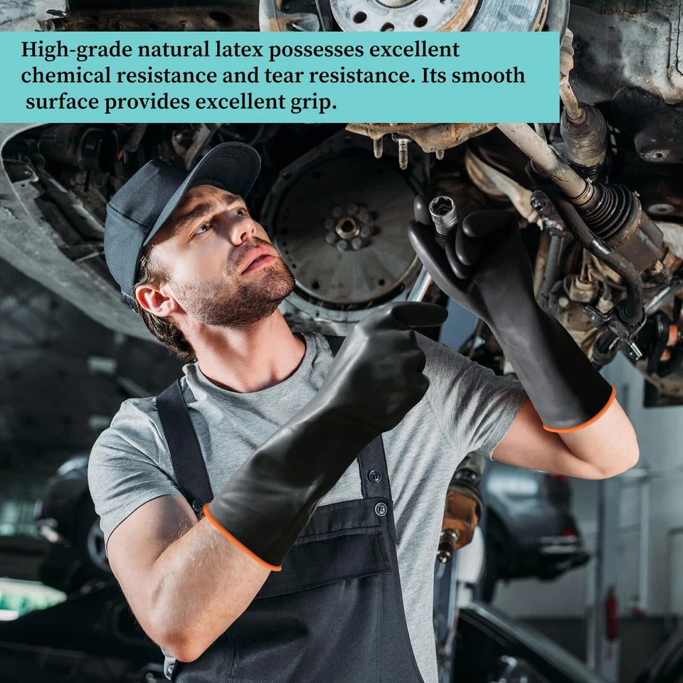 Industrial Rubber Gloves Heavy Duty Gants en Acids et Alcalins de Longue Duré... - Photo 4/4