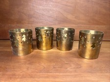 Lot 4 Vintage Brass Candle Holder Votive Tea Light Christmas Tree Cut Out 2.5
