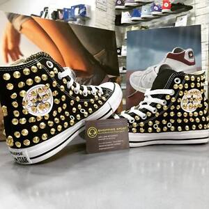 Scarpe Converse All Star Nere personalizzate con Borchie Oro teschio Oro  clean | eBay