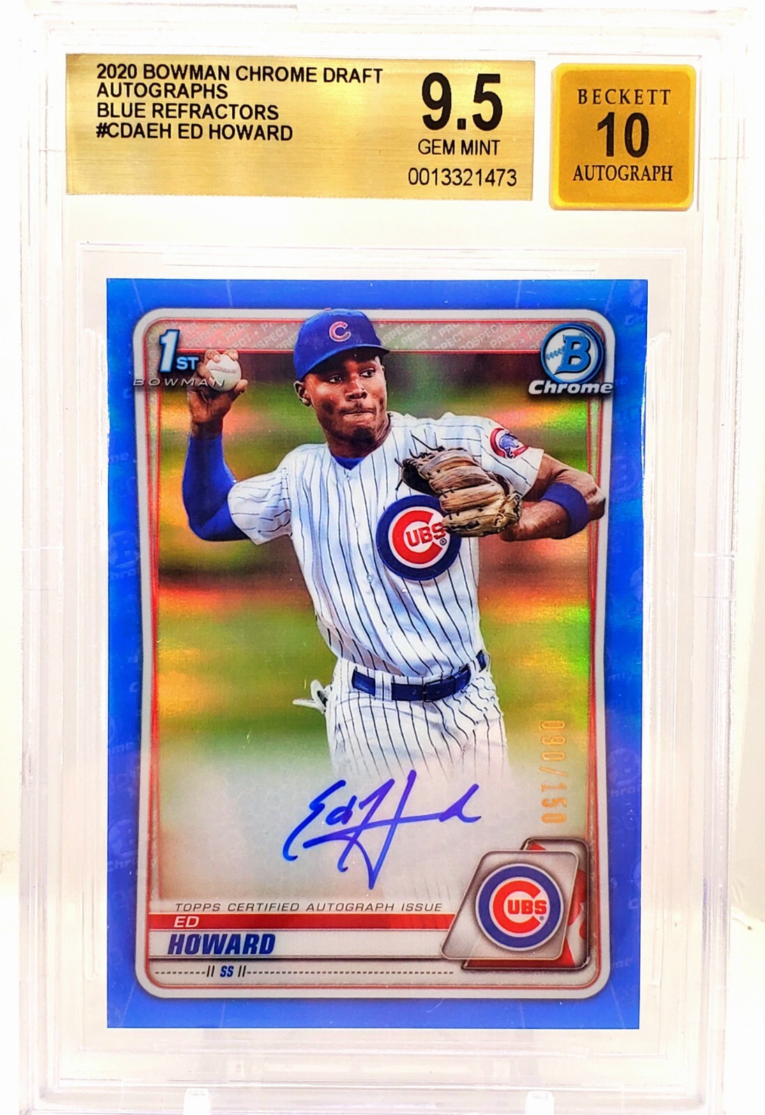 2020 Bowman Chrome 1st Ed Howard Blue Refractor Auto 90/150 BGS GEM MINT 9.5 10