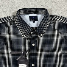 Ben Sherman Shirt Men's Large Blue Plaid Button Up Mod Regular Fit Stretch