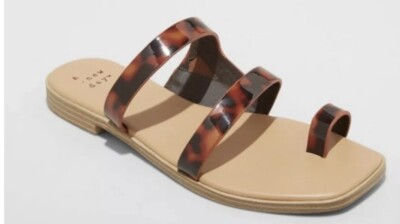 NEW Women's Marilyn Tortoise Print Toe Loop Slide Sandals - A New Day - Sz 7