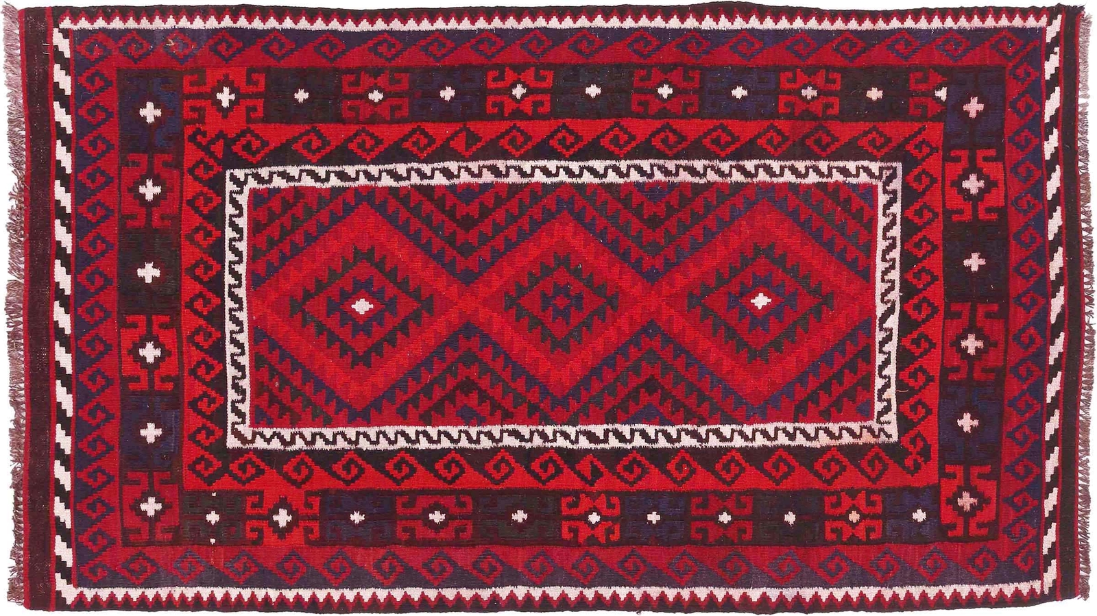 Alfombra Afghan Kelim Soumakh Ghalmuri 100x190 tejida a mano roja geométrica