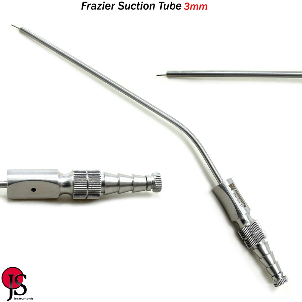 3" Frazier Suction Tube – 10fr Curved Aspirator – Surgical ENT Instrument (Stainless Steel) - View #4
