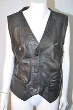 Vintage Black Leather Vest UNISEX Size Medium Unbranded Snap Front Metal Zippers