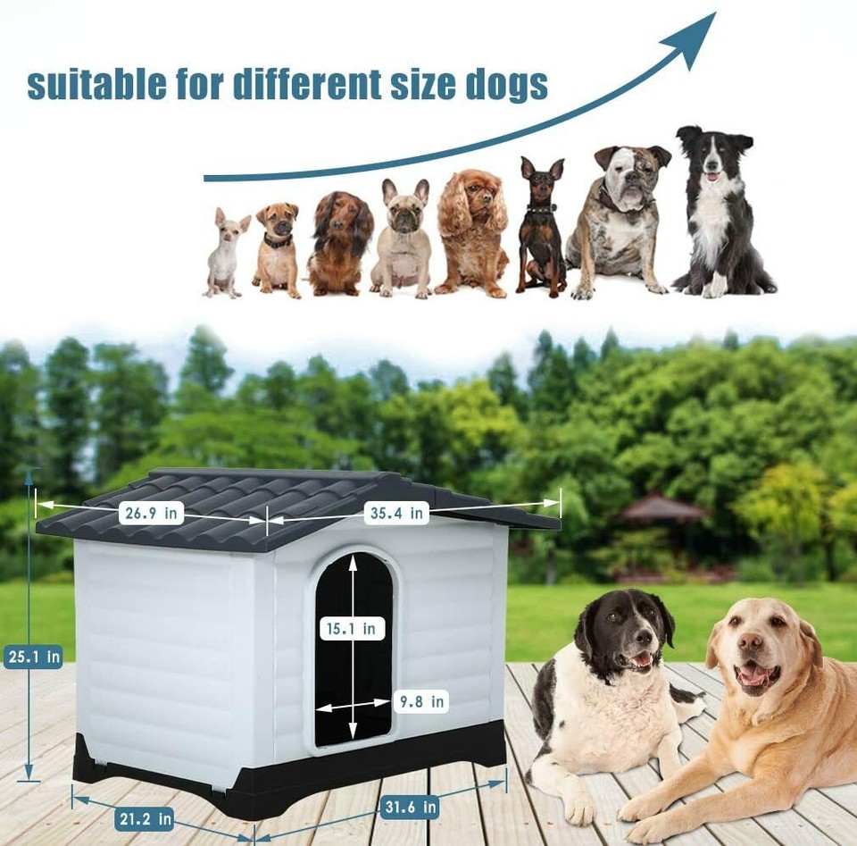 All Weather Dog House Outdoor Waterproof Plastic Dog Houses Easy to