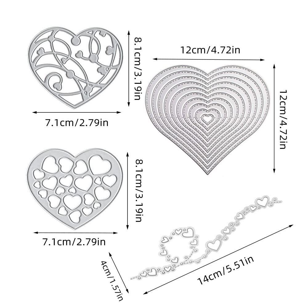 4 Pieces Love Heart Cutting Dies Metal Template Molds Valentine's Day Multi-S...